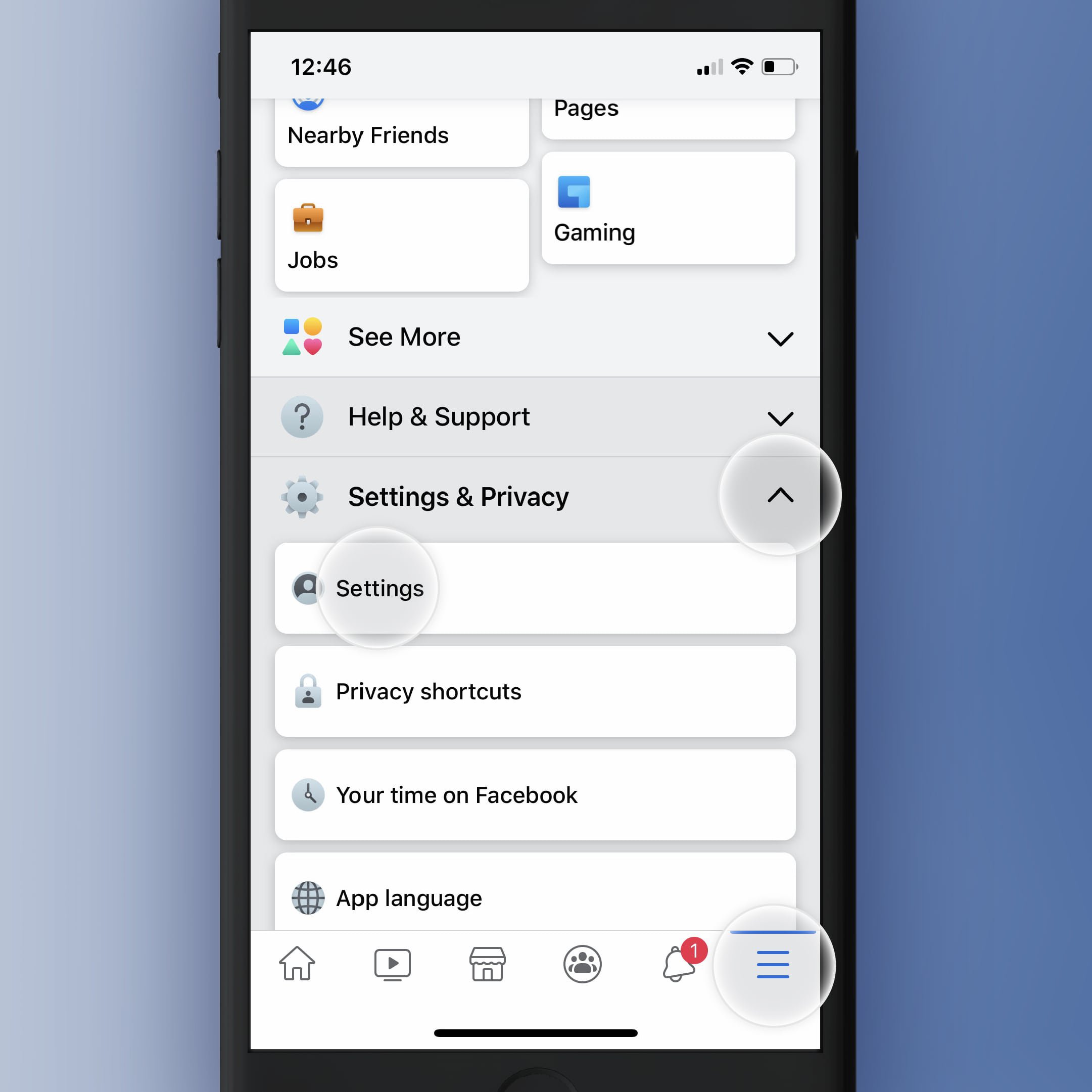 Settings button