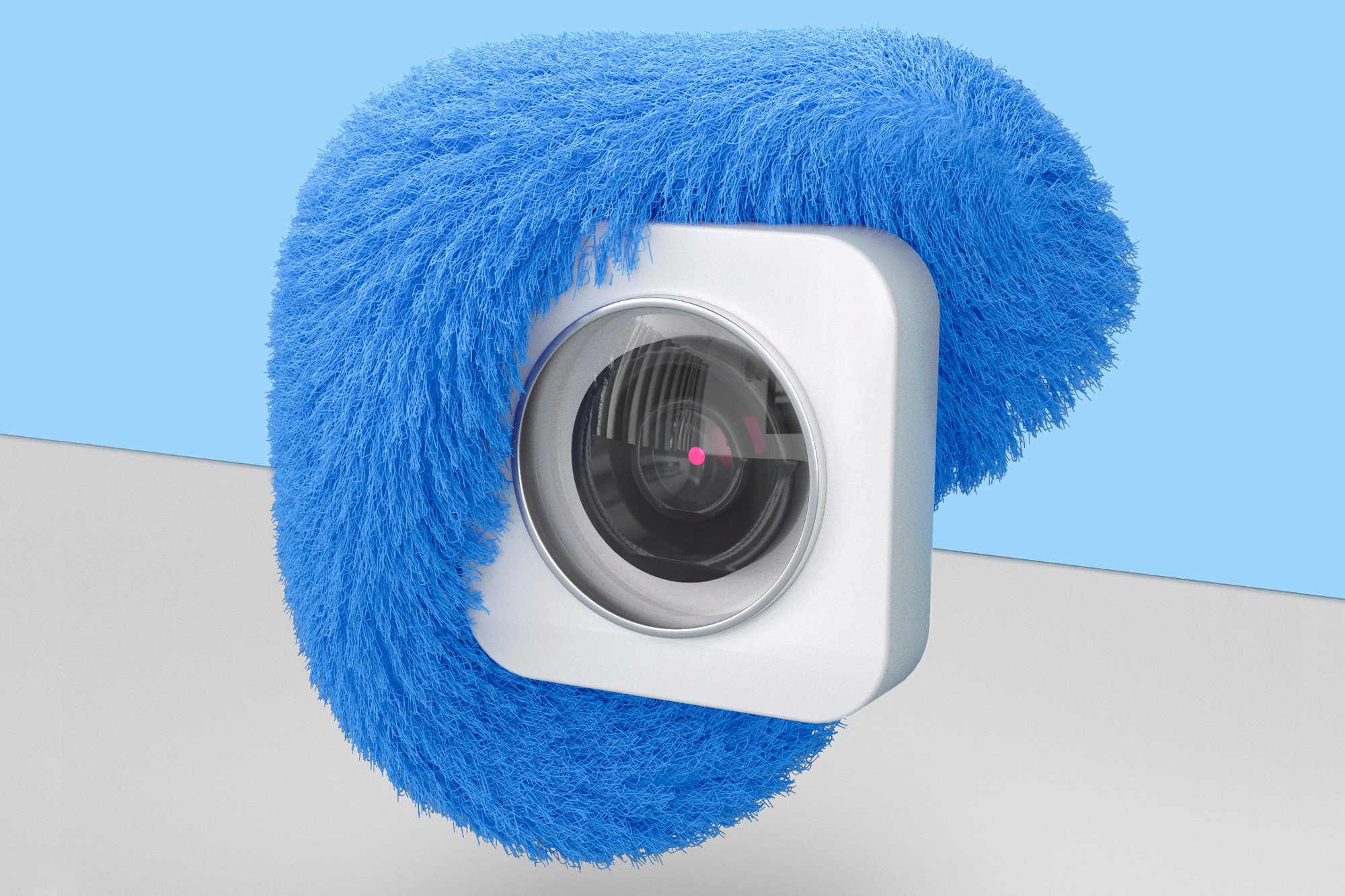 Illustration of a camera that is partially covered by blue material to suggest unauthorized recording.