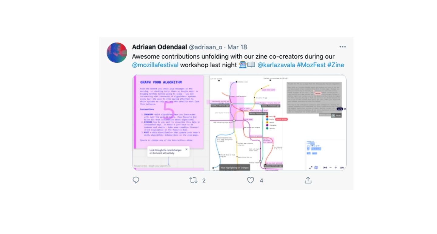 Screenshot of tweet sharing contributions to zine project