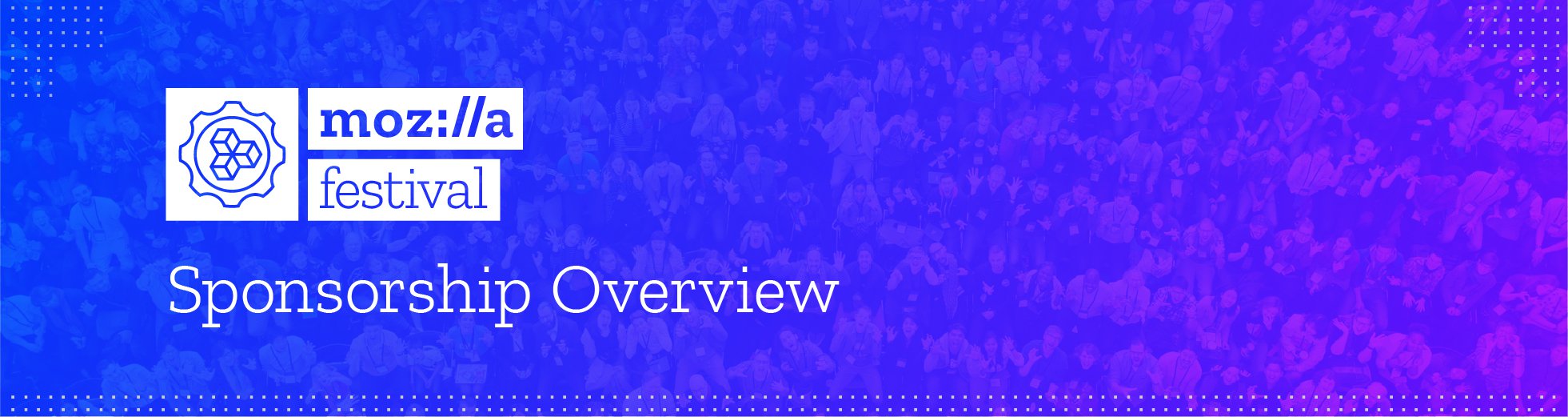 A blue and purple graphic showing the text 'Sponsorship Overview' and the Mozilla Festival logo