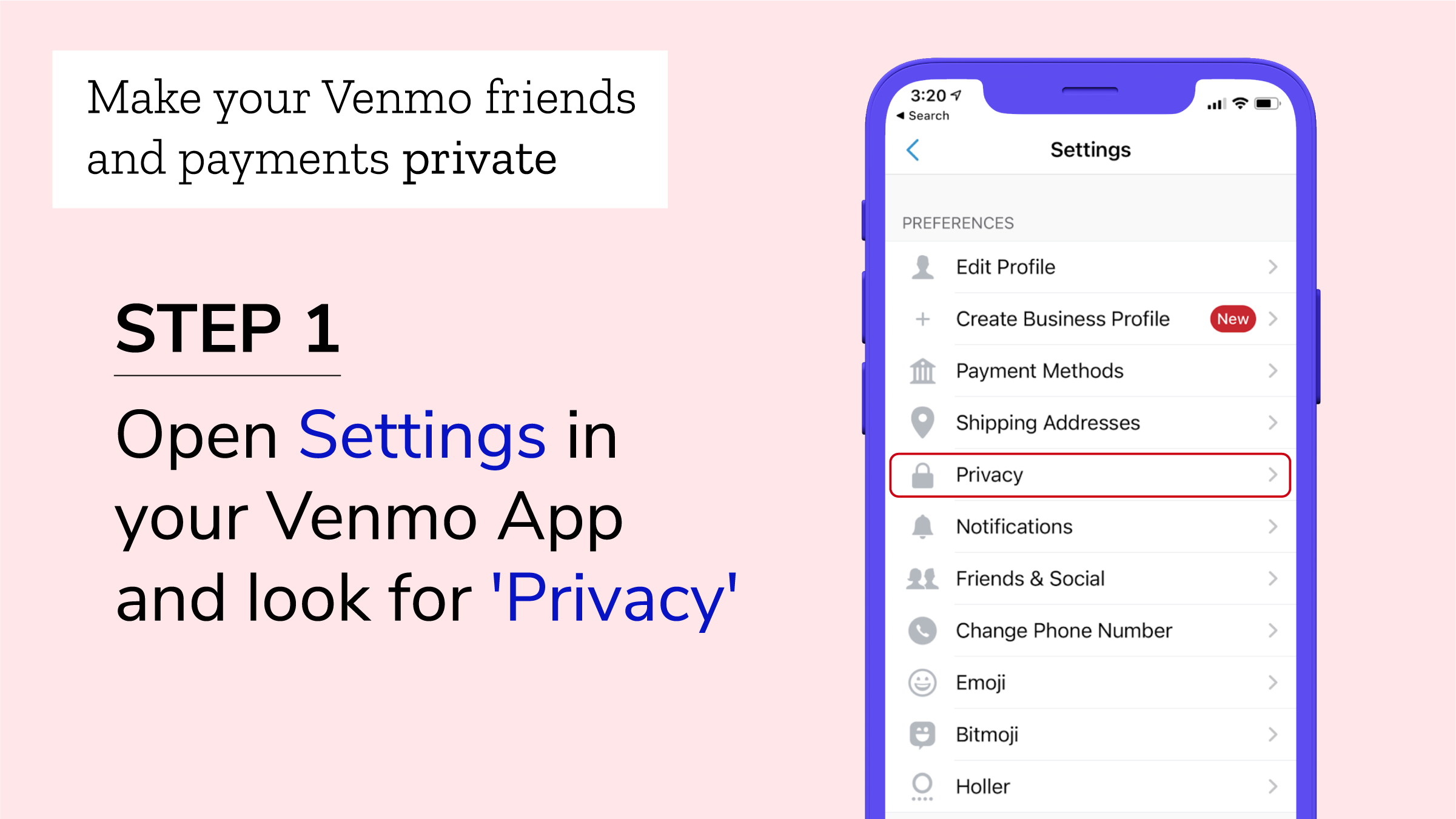 Step 1: Open Settings in your Venmo App and look for 'Privacy'