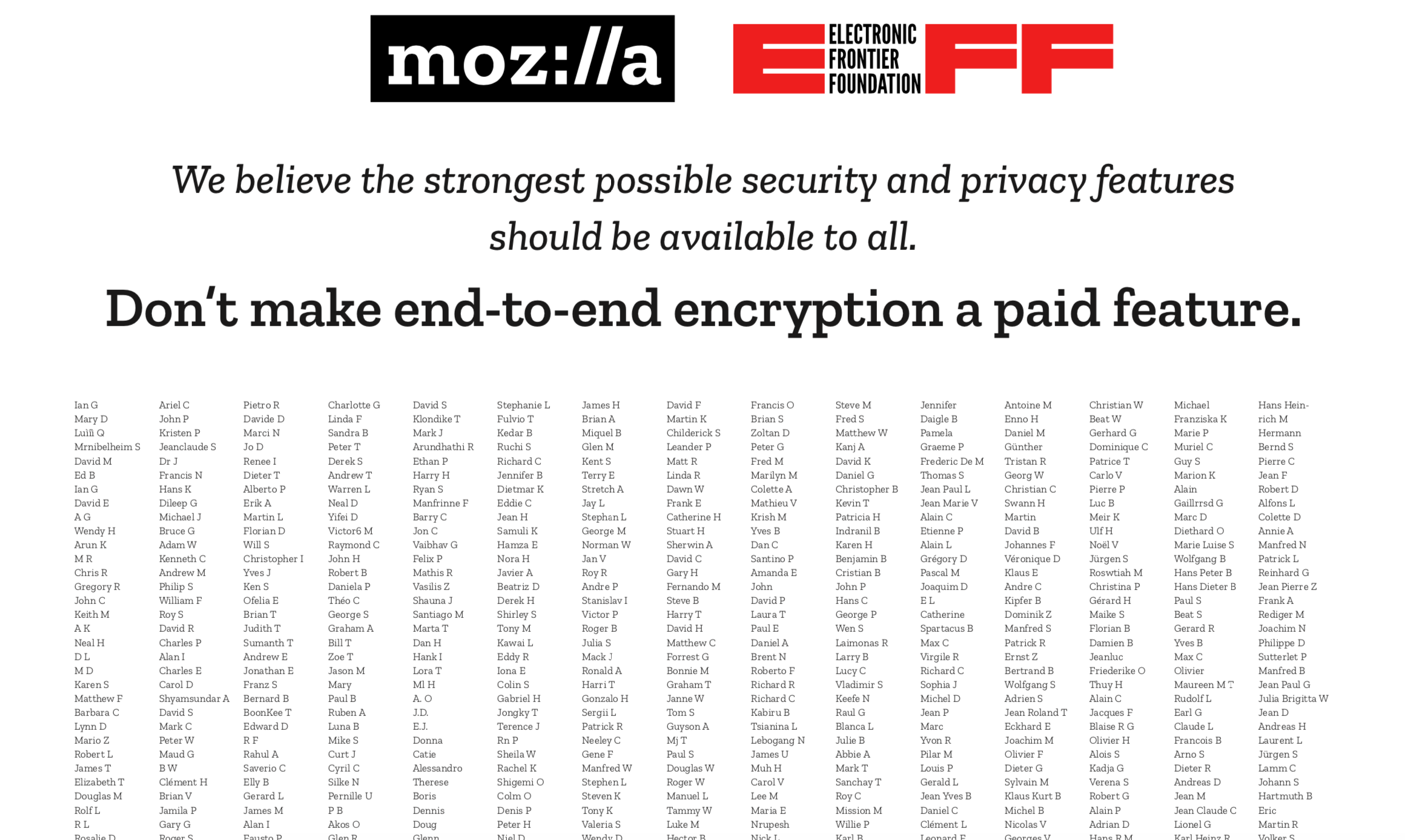 A screenshot from Mozilla and EFF's letter to Zoom