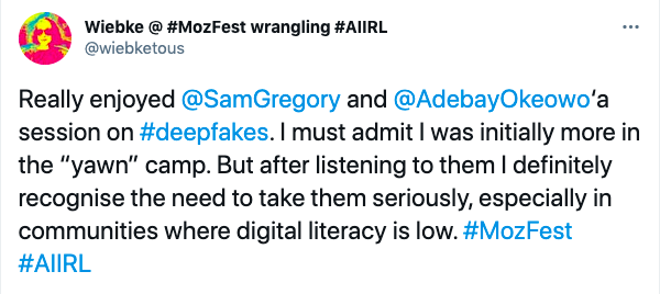 image of a tweet sharing thoughts on a session