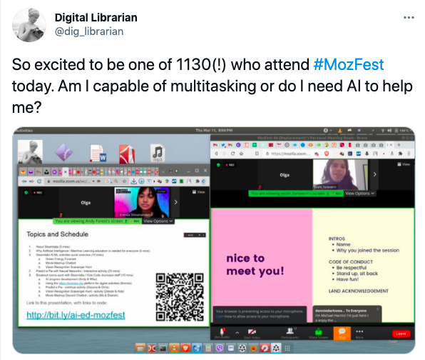 image of a tweet sharing thoughts on MozFest