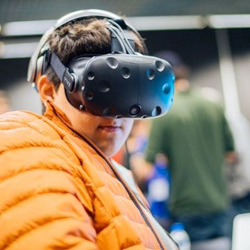 A person using a virtual reality headset